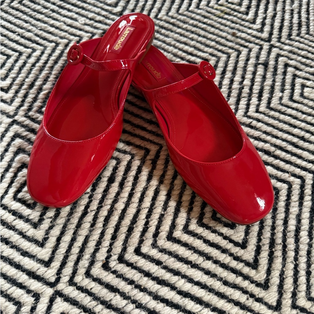 Larroudé Blair Patent Red Mules - Vibrant Color. Sz. 9